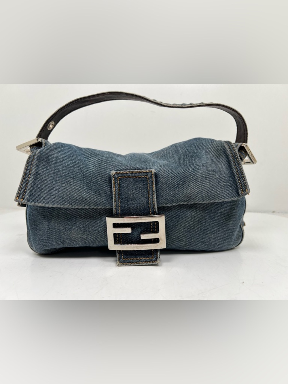 Fendi Baguette Shoulder Bag Medium Blue Denim